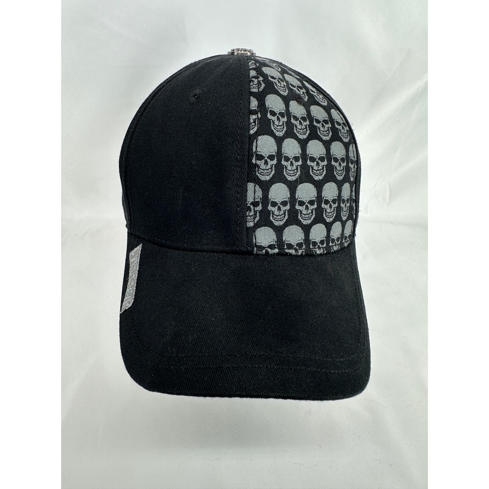 Pugs Gear Baseball Cap Mens OSFM Black Gray Skull Print Adjustable Biker Hat